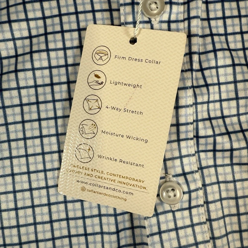 Collars and Co Polo Shirt Mens Small Blue Check Dress Collar Short Sleeve New‎ - Picture 6 of 11
